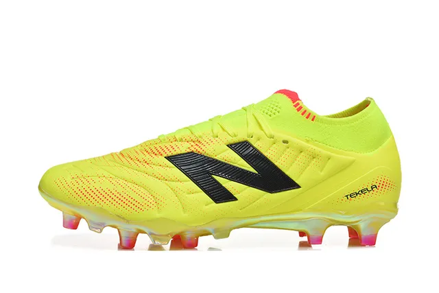 New Balance Tekela 黄色橙色 低帮针织领 不对称系带 钉地足球鞋 10