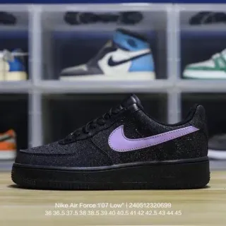 Nike Air Force 1 '07 منخفض أسود بنفسجي متوهج علوي لافندر Swoosh أحذية رياضية أسلوب حياة
