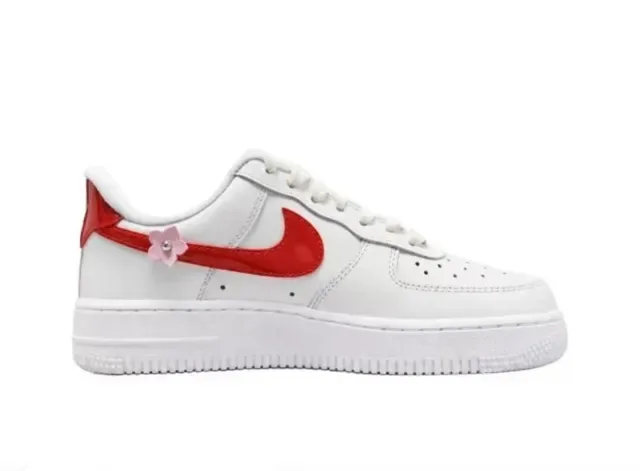 Nike Air Force 1 أبيض أحمر وردي زهورية أسلوب حياة أحذية رياضية 2