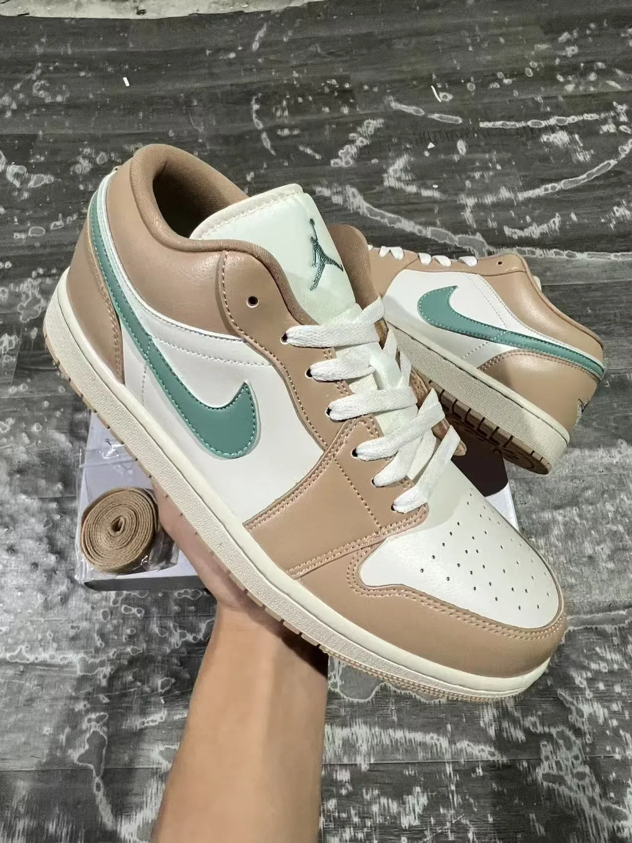 Nike Air Jordan 1 Low Beige and Mint Green Lifestyle Sneakers 2