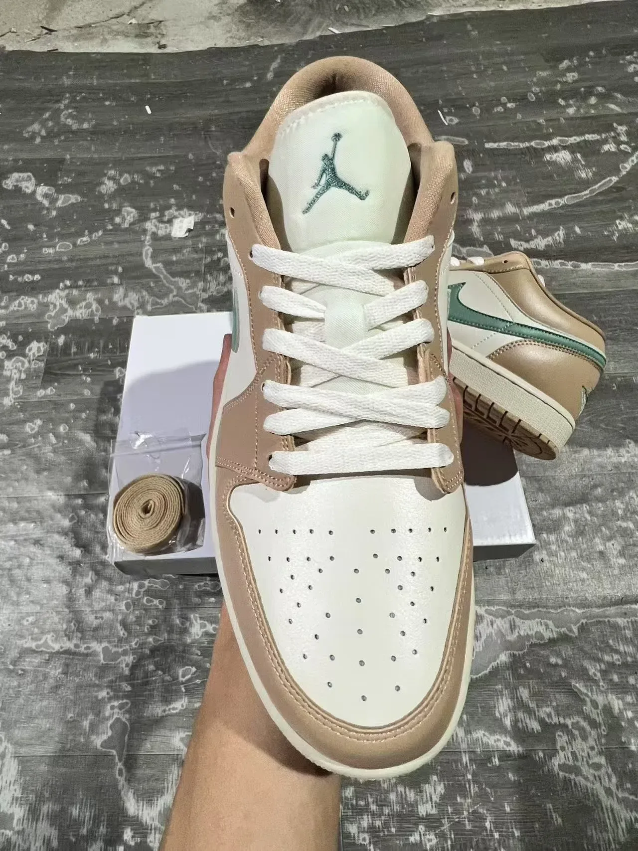 Nike Air Jordan 1 Low Beige and Mint Green Lifestyle Sneakers 3