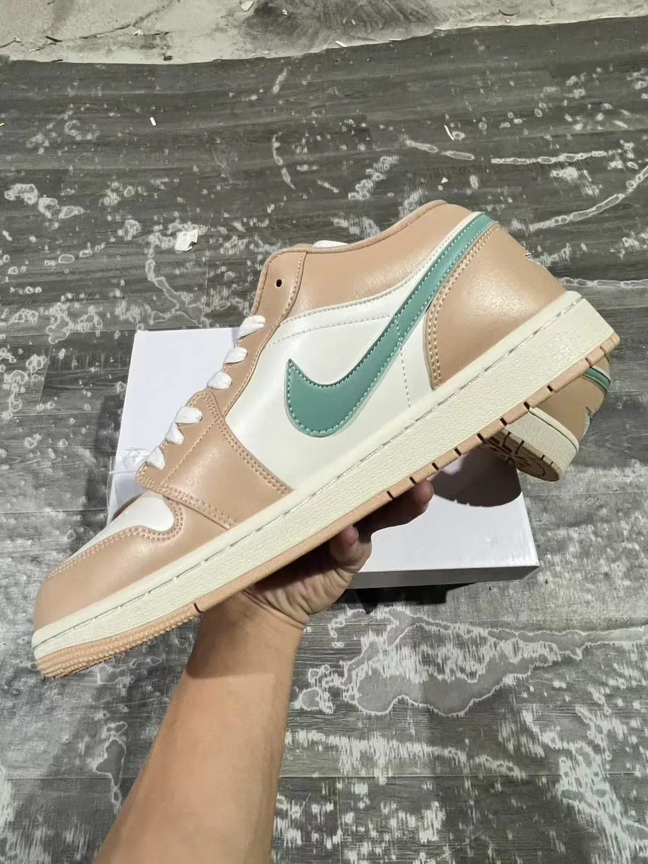 Nike Air Jordan 1 Low Beige and Mint Green Lifestyle Sneakers 5