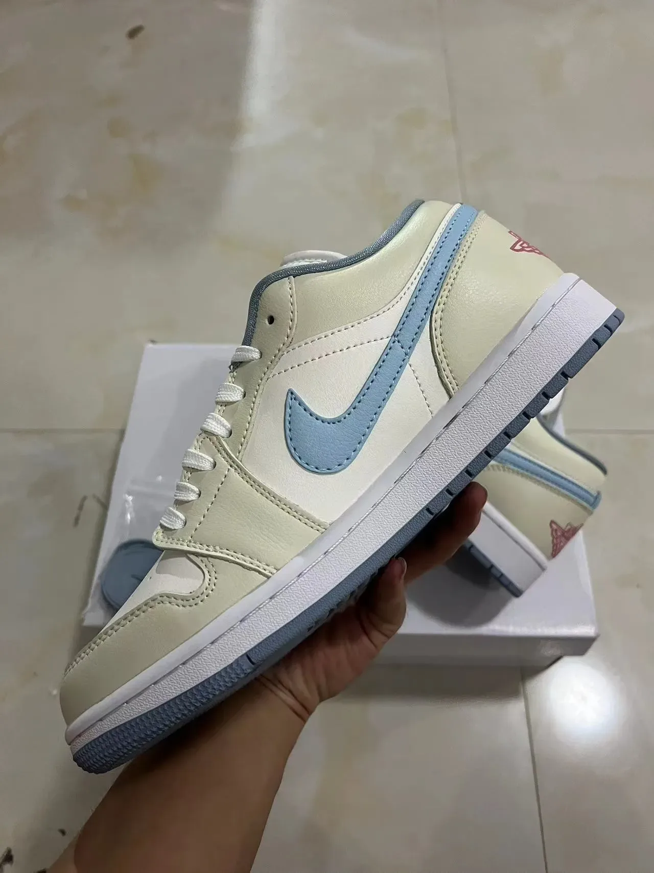 Nike Air Jordan 1 Low Light Blue and Cream Lifestyle Sneakers 4