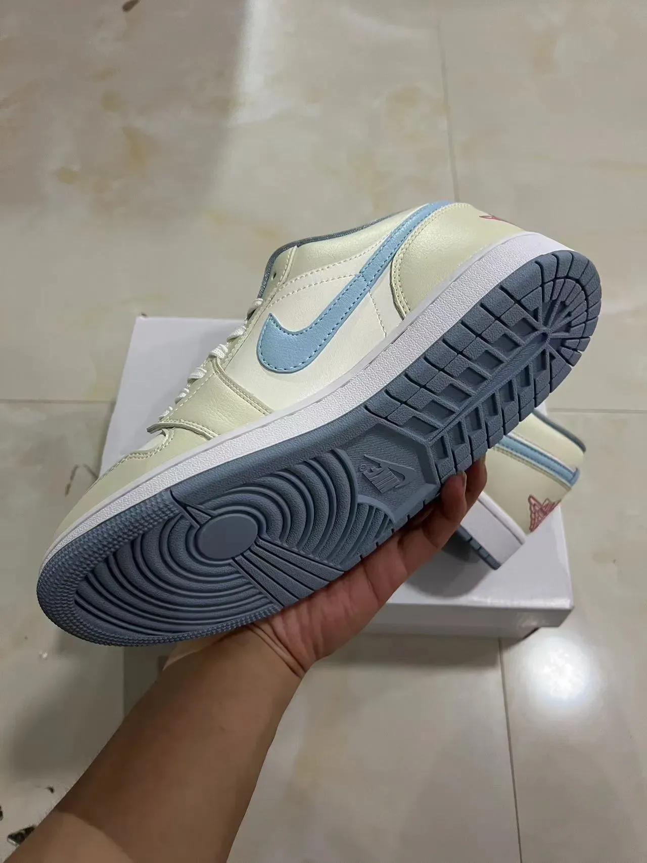 Nike Air Jordan 1 Low Light Blue and Cream Lifestyle Sneakers 5