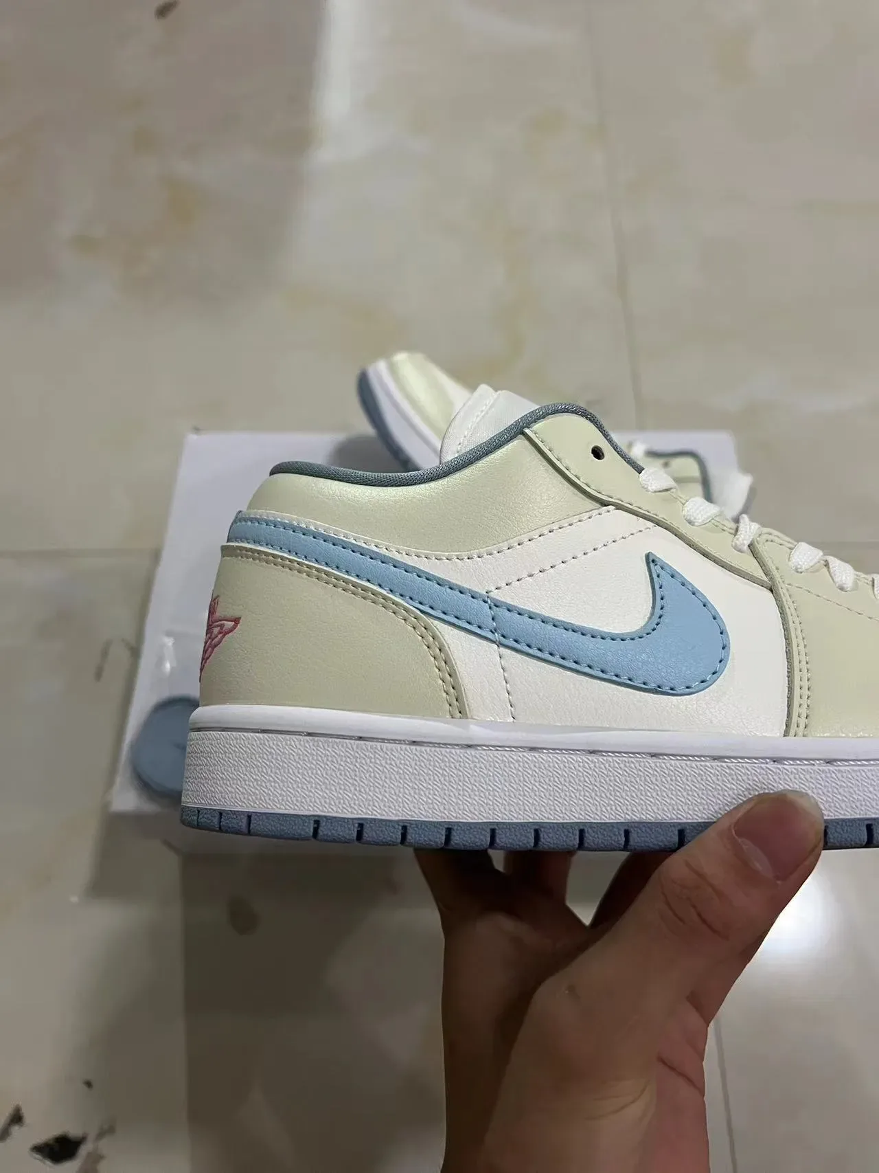 Nike Air Jordan 1 Low Light Blue and Cream Lifestyle Sneakers 6