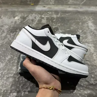 Nike Air Jordan 1 Low أبيض أسود جلد علوي نمط حياة رياضي