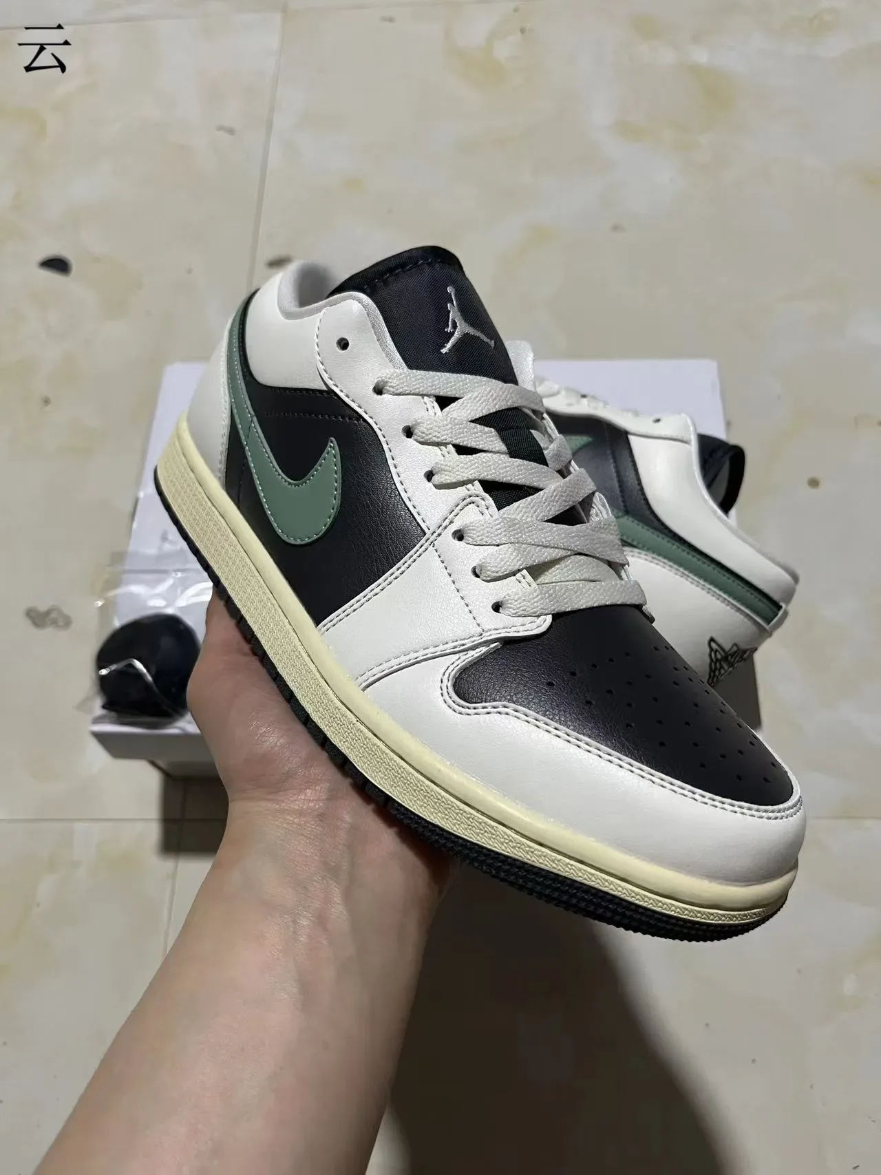 Nike Air Jordan 1 Low White Black Sage Green Lifestyle Sneakers 2