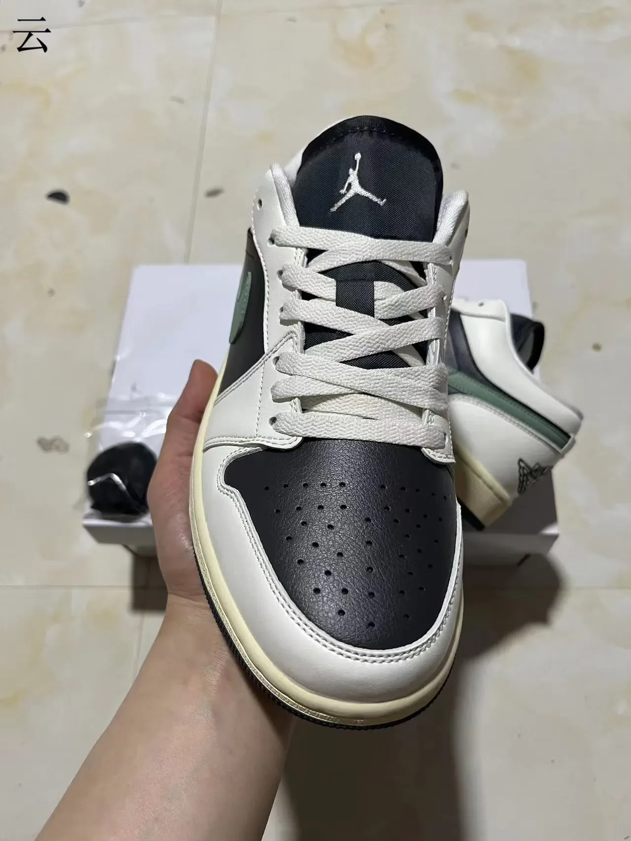 Nike Air Jordan 1 Low White Black Sage Green Lifestyle Sneakers 3