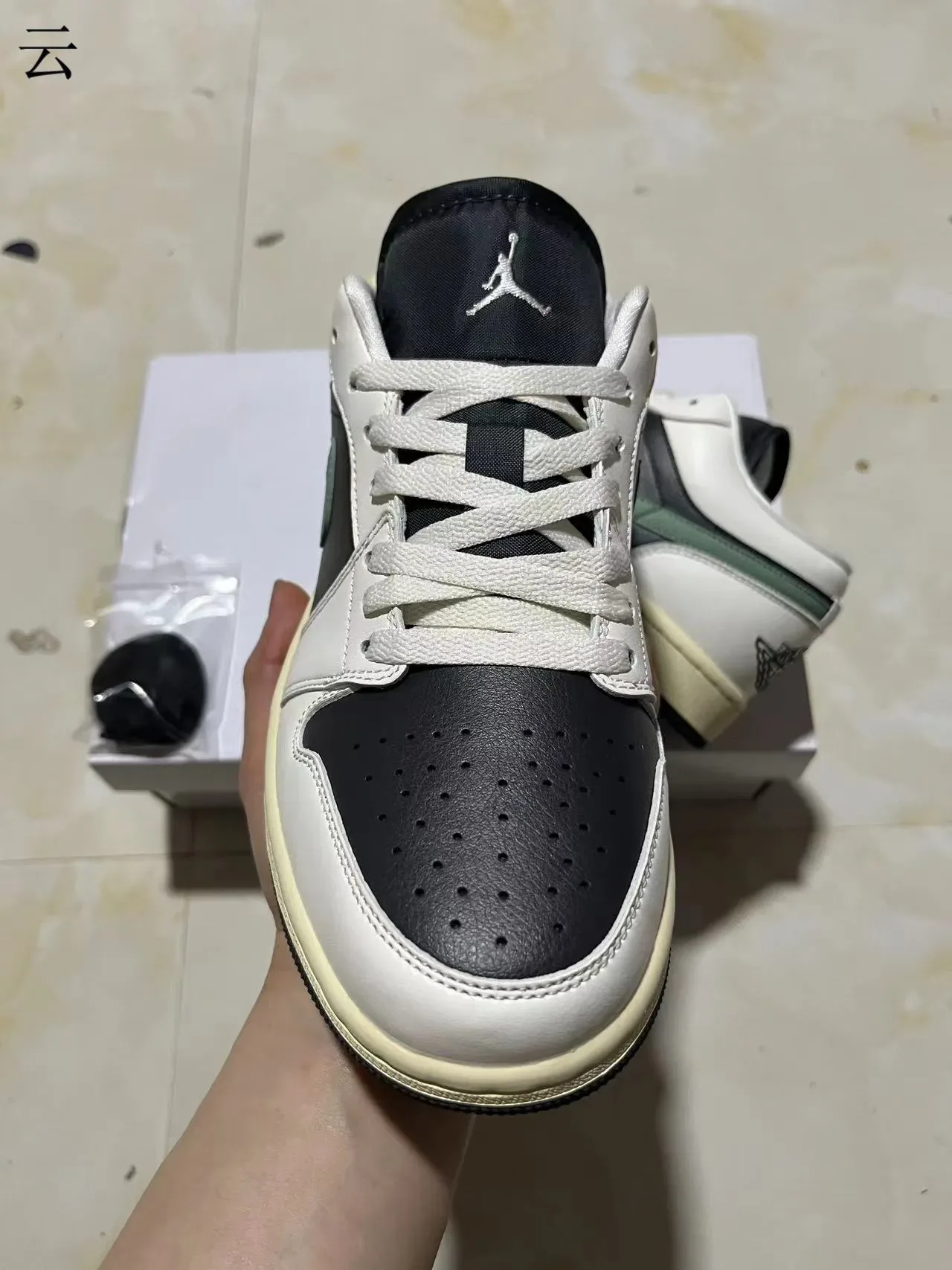 Nike Air Jordan 1 Low White Black Sage Green Lifestyle Sneakers 4