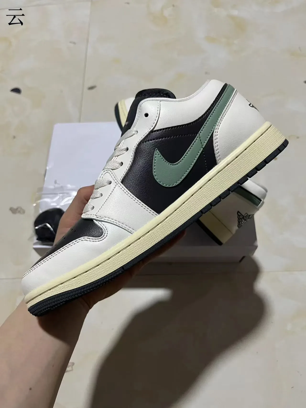 Nike Air Jordan 1 Low White Black Sage Green Lifestyle Sneakers 6