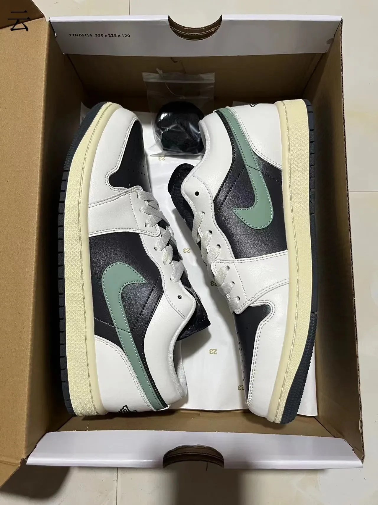 Nike Air Jordan 1 Low White Black Sage Green Lifestyle Sneakers 12