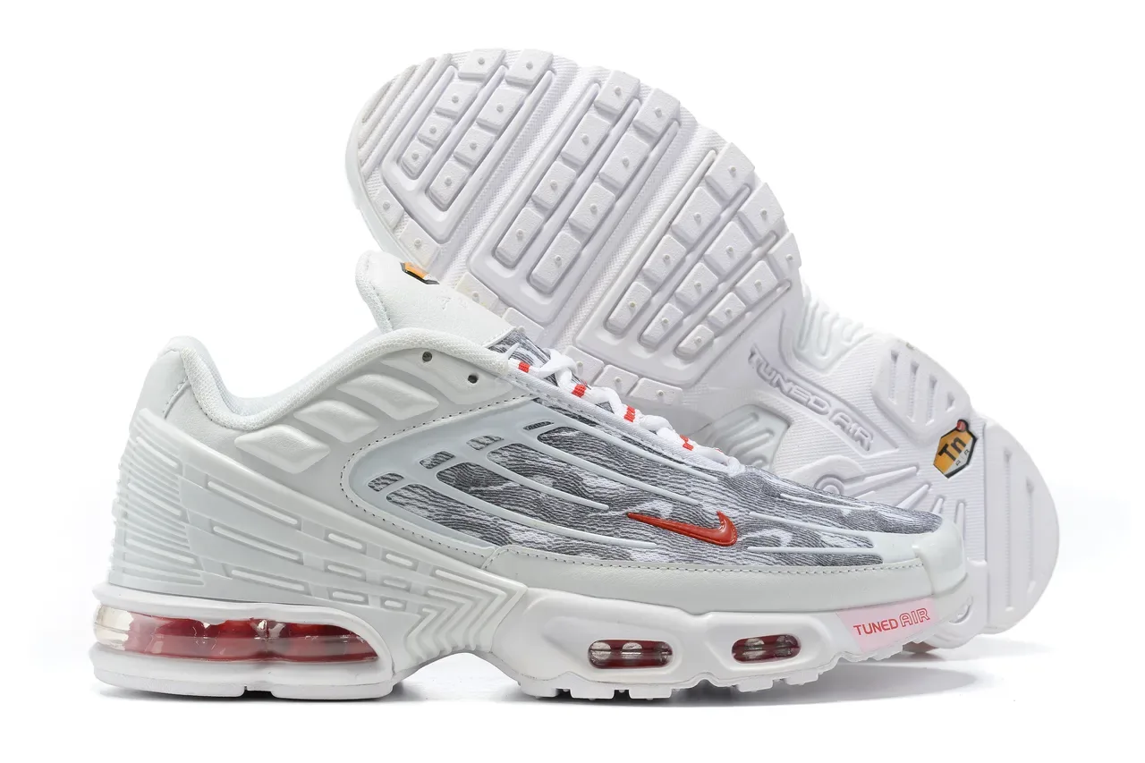 Nike Air Max Plus Tuned Air Sneakers Lifestyle Blanc Gris Orange 3