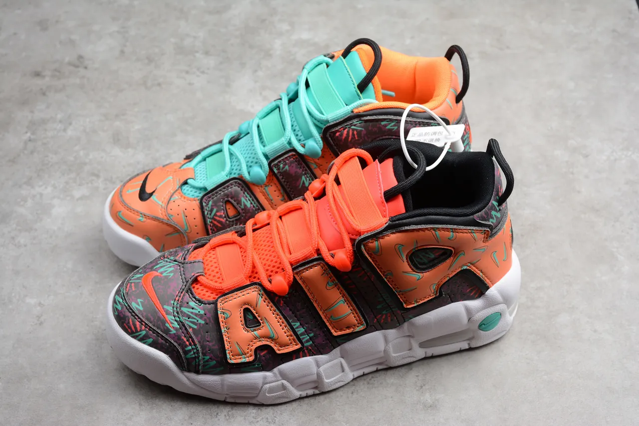 Nike Air More Uptempo Orange Black Teal Graphic Basketball Shoes 9