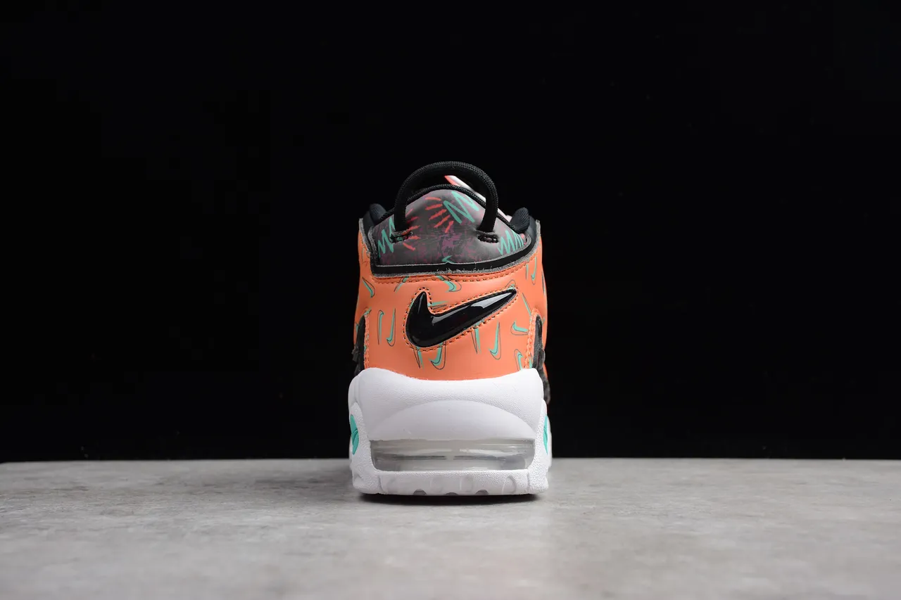 Nike Air More Uptempo Orange Black Teal Graphic Basketball Shoes 10