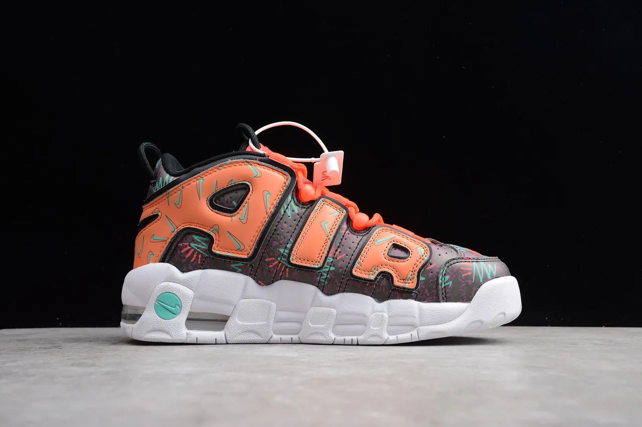 Nike Air More Uptempo Orange Black Teal Graphic Basketball Shoes 13