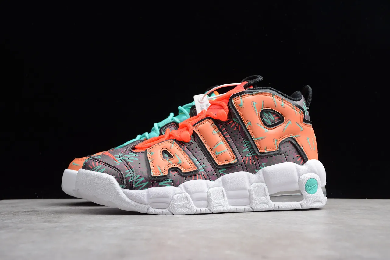 Nike Air More Uptempo Orange Black Teal Graphic Basketball Shoes 14