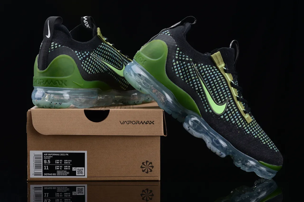 Nike Air VaporMax Flyknit أسود Lime Green أحذية لايف ستايل 2