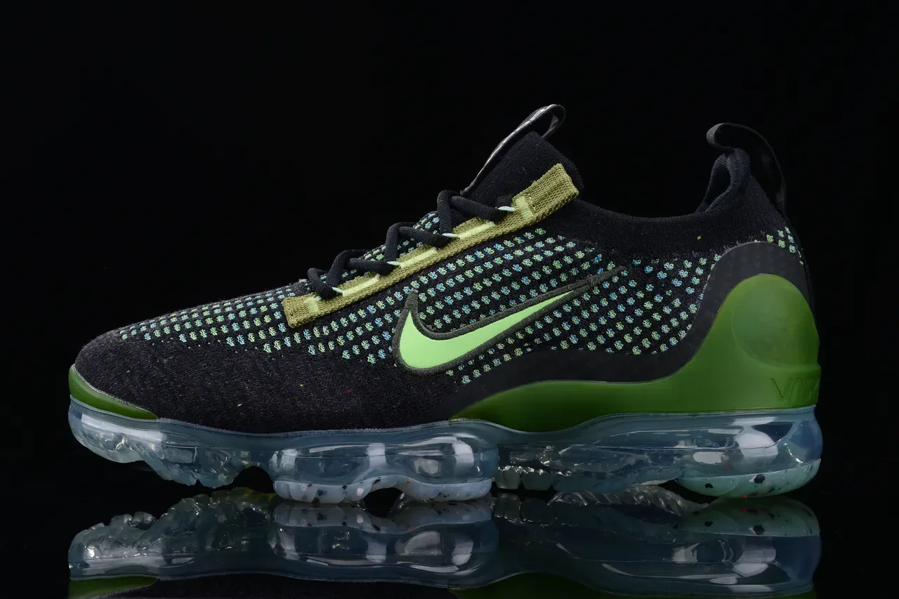 Nike Air VaporMax Flyknit أسود Lime Green أحذية لايف ستايل 6