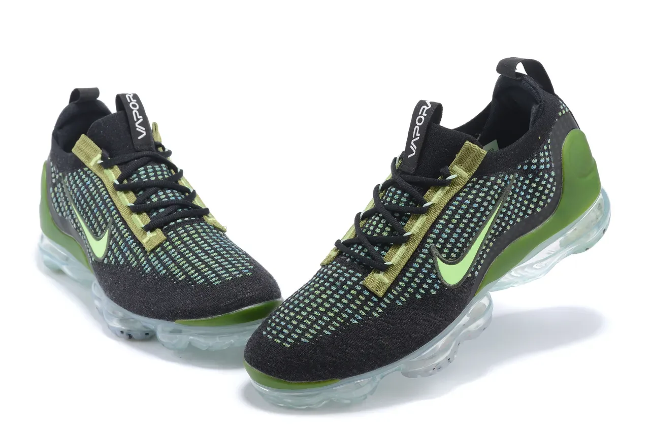 Nike Air VaporMax Flyknit أسود Lime Green أحذية لايف ستايل 11