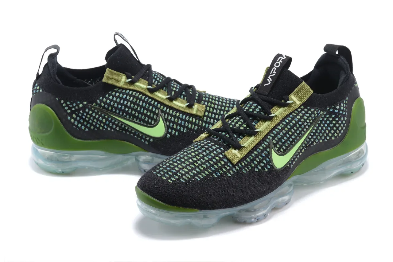 Nike Air VaporMax Flyknit أسود Lime Green أحذية لايف ستايل 13