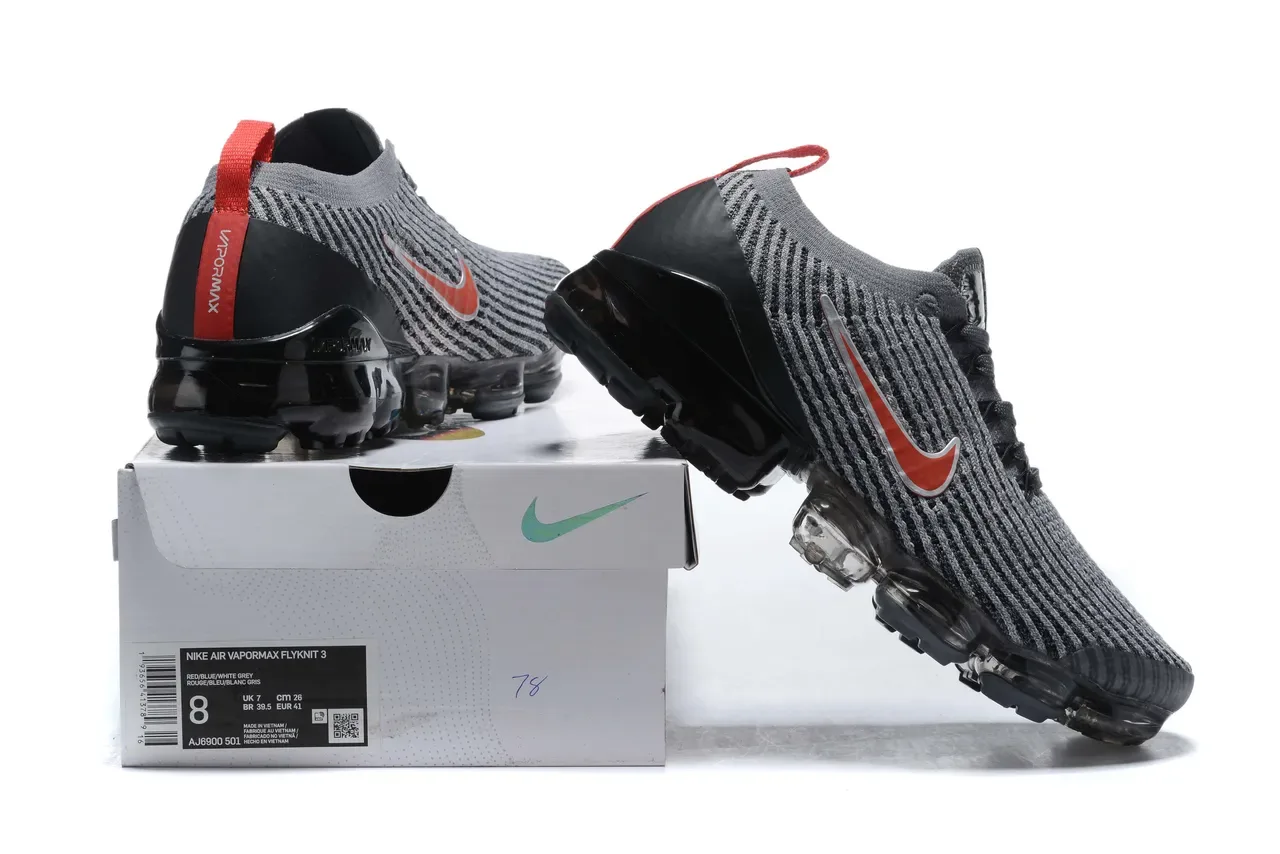Nike Air VaporMax Flyknit ধূসর, কালো, লাল লাইফস্টাইল স্নিকার 8