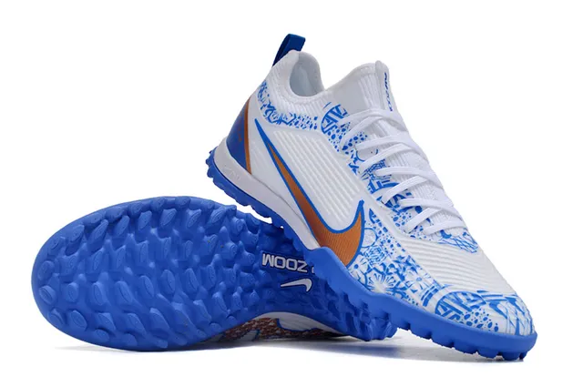 Nike Air Zoom काला नीला कम-कट सिंथेटिक अपर टेक्स्चर्ड रिब्ड मिडफुट पैनल टर्फ फुटबॉल जूते 22