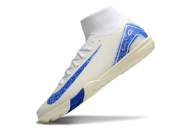 Nike Beige Blue 高切袜领 Flyknit 鞋面 草皮 足球鞋 3
