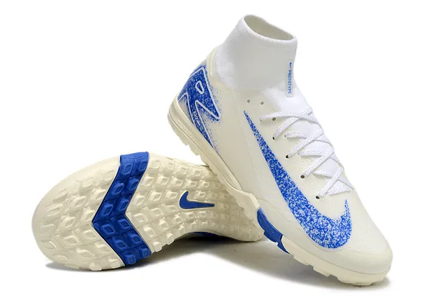 Nike Beige Blue 高切袜领 Flyknit 鞋面 草皮 足球鞋 4
