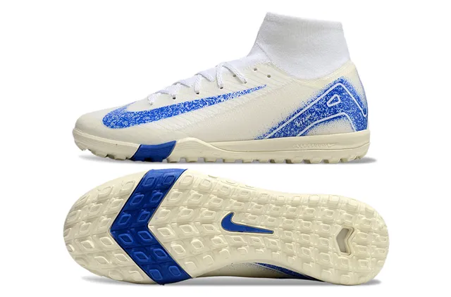 Nike Beige Blue 高切袜领 Flyknit 鞋面 草皮 足球鞋 6