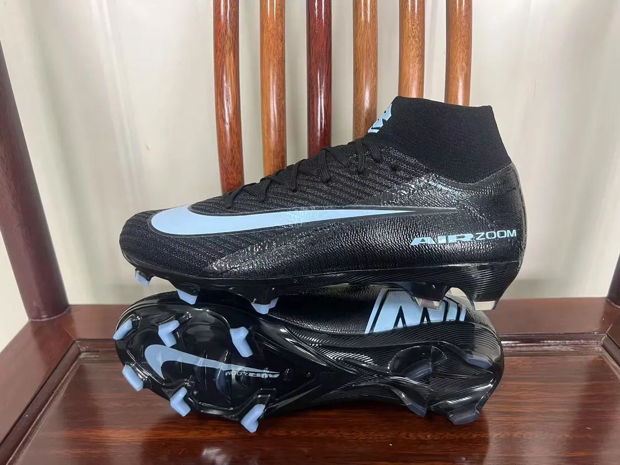 Nike Black Blue High-Cut Sock-Fit Collar Textured Knit/synthetic Upper Firm-Ground Soccer Shoes 7