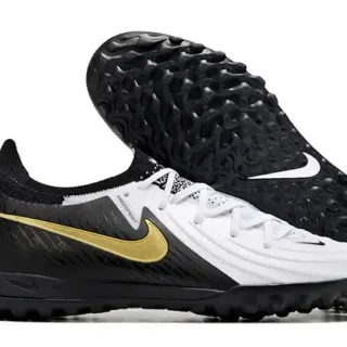 Nike Sapatos de Futebol Turf Low-Cut Preto e Dourado com Upper Sintético e Malha