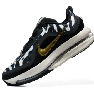 Zapatillas de running Nike negro y dorado con estampado de cebra en la parte superior de tela y Swoosh metálico