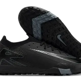 Nike Noir Gris Basse Coupe Tissu Tricoté Supérieur Semelle Moldée à Trame Carrée Chaussures de Football Turf
