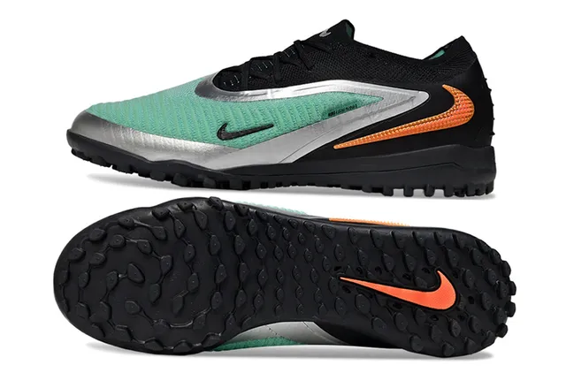 Nike কালো সবুজ নিট উপর অসমমিত লেসিং টার্ফ সকার জুতো 6