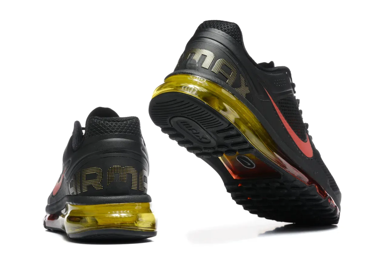 Nike Black Red Full-Length Visible Air Cushioning Perforated Gold Heel Running Shoes 2