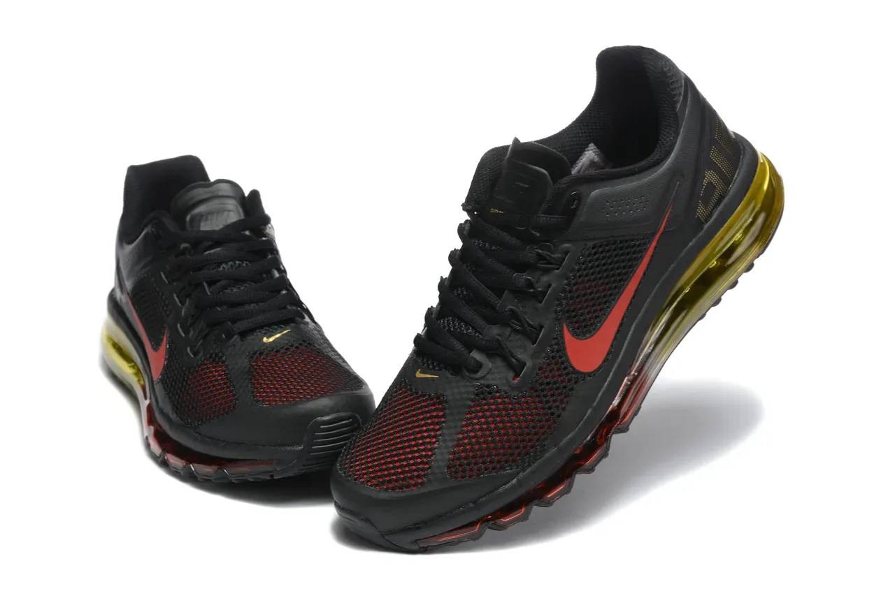 Nike Black Red Full-Length Visible Air Cushioning Perforated Gold Heel Running Shoes 3