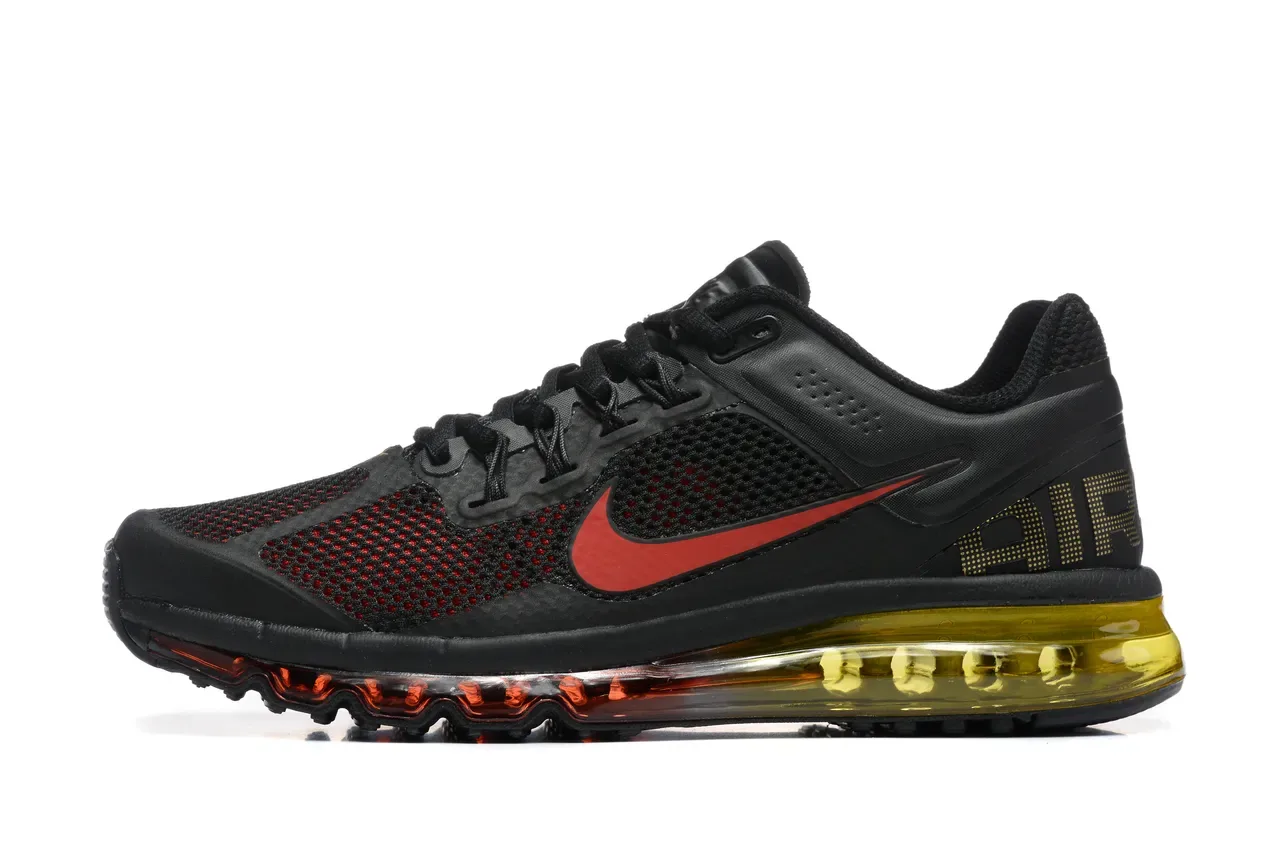 Nike Black Red Full-Length Visible Air Cushioning Perforated Gold Heel Running Shoes 4