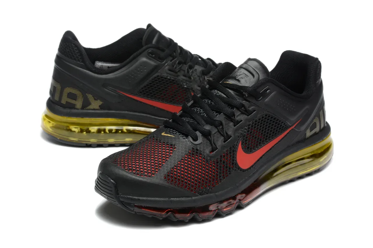 Nike Black Red Full-Length Visible Air Cushioning Perforated Gold Heel Running Shoes 5