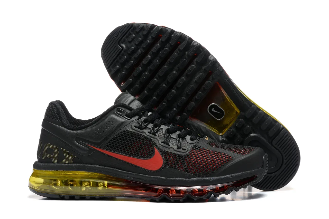 Nike Black Red Full-Length Visible Air Cushioning Perforated Gold Heel Running Shoes 6