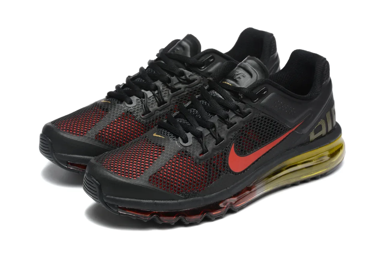 Nike Black Red Full-Length Visible Air Cushioning Perforated Gold Heel Running Shoes 7