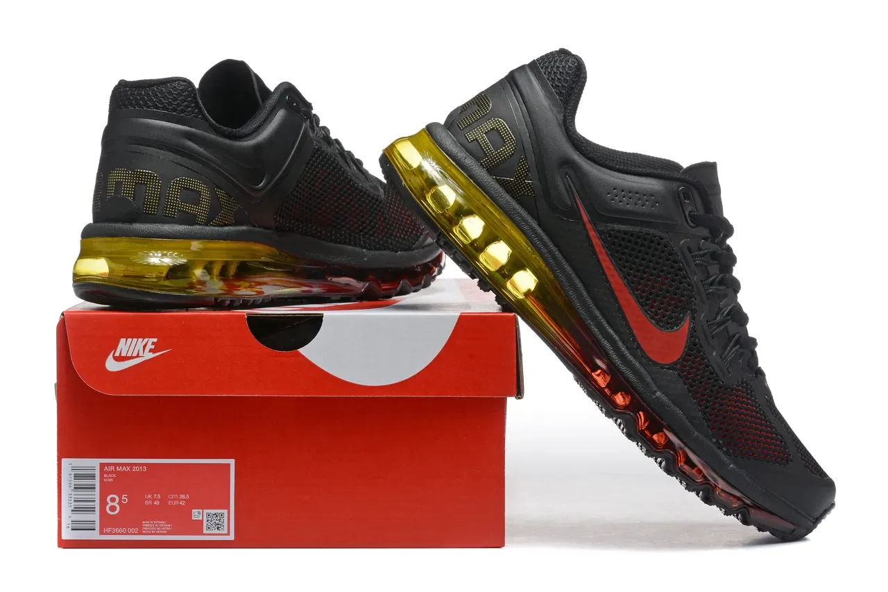 Nike Black Red Full-Length Visible Air Cushioning Perforated Gold Heel Running Shoes 8