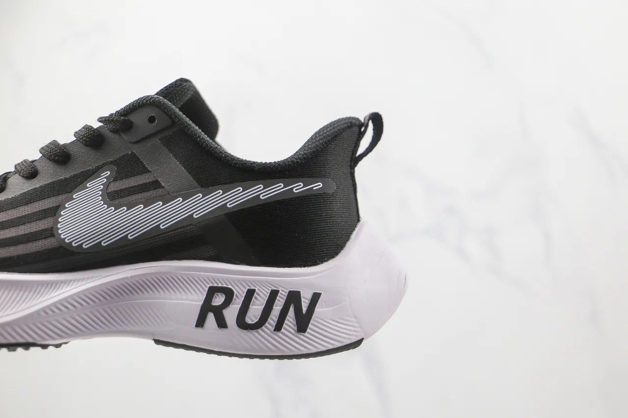 Nike Black White Striped Mesh Upper Line-Art Swoosh Running Shoes 4