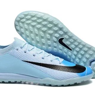 Nike Blue Black Low-Cut Knit Upper Asymmetrical Lacing Turf Soccer Shoes