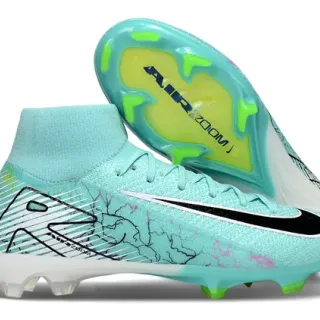 Nike Bleu Vert Col Haut Ajusté à la Chaussette Flyknit Supérieur Firm-Ground Chaussures de Football