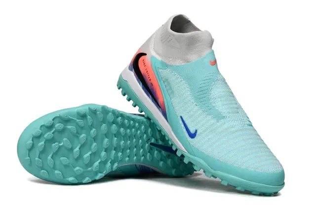 Nike Blue Orange Sock-Fit Knit Upper Low-Cut Collar Turf Soccer Shoes 3