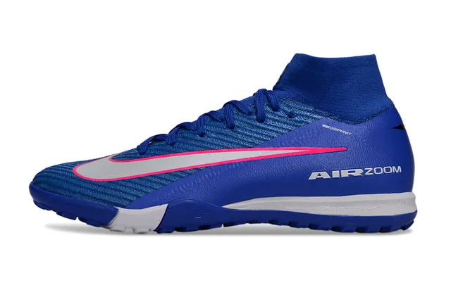 Nike Chaussures de football bleu rose col haut style chaussette upper texturé style Flyknit surface herbe artificielle 3