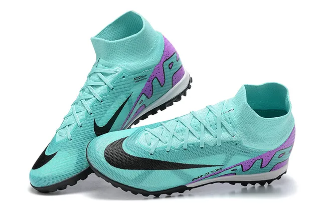 Nike Blue Purple High-Cut Knit Bootie Stud Outsole Turf Soccer Shoes 2