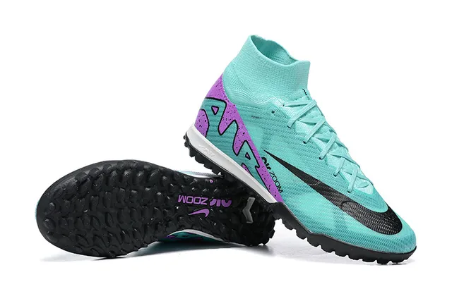 Nike Blue Purple High-Cut Knit Bootie Stud Outsole Turf Soccer Shoes 3