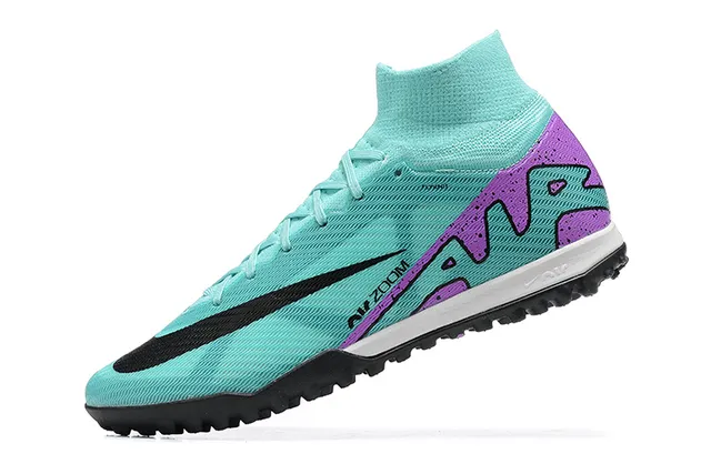 Nike Blue Purple High-Cut Knit Bootie Stud Outsole Turf Soccer Shoes 4