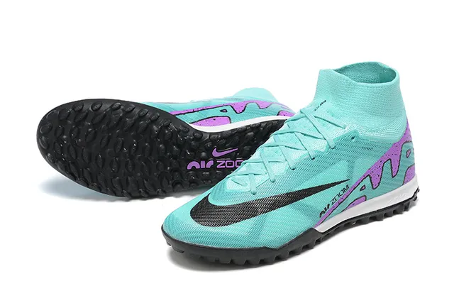 Nike Blue Purple High-Cut Knit Bootie Stud Outsole Turf Soccer Shoes 7
